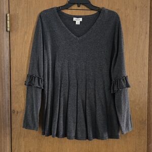 Style & Co. Charcoal Sweater with Ruffle Sleeves